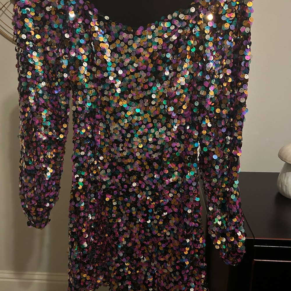 Zara Multicolor Sequin Long Sleeve Dress
